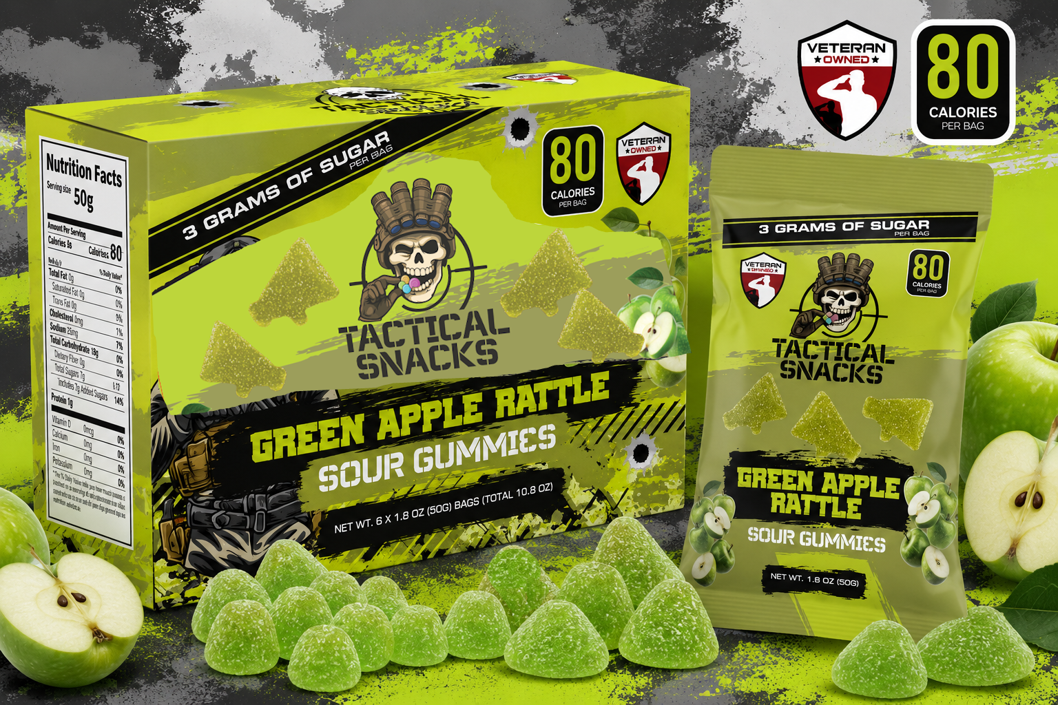 Tactical Snacks Green Apple Rattle Gummy Candy