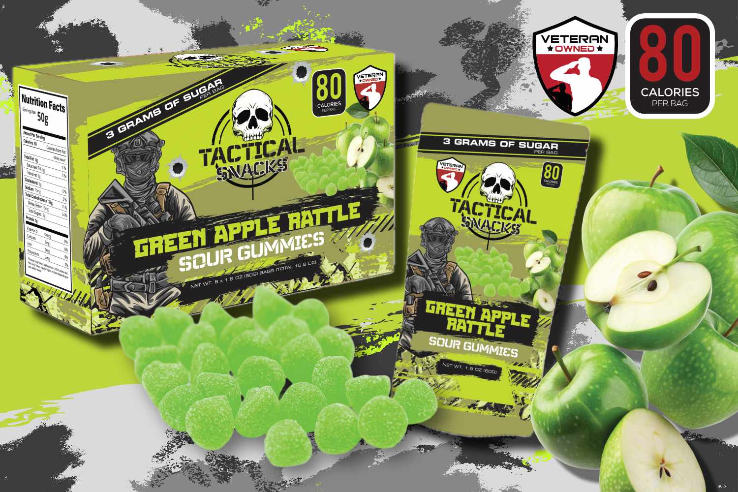 Tactical Snacks Green Apple Rattle Gummy Candy